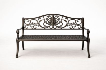Cast Aluminum Outdoor Bench with Scroll Pattern Backrest