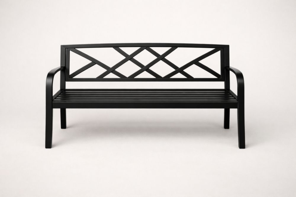 Outdoor Bench in Black Cast Aluminum, 127 cm Length