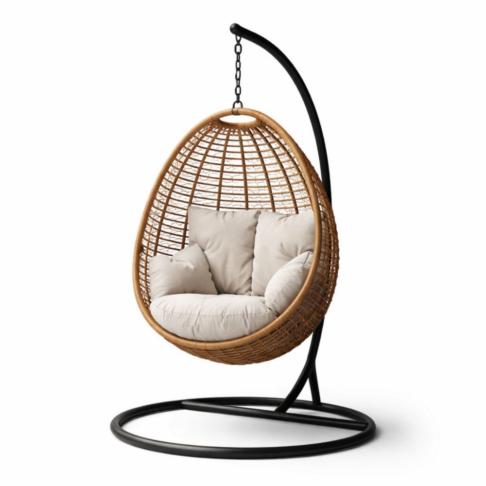 Hanging Egg Chair Rattan with Cushion Beige 200 cm
