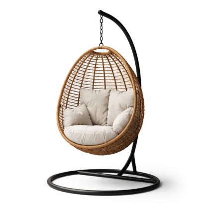 Hanging Egg Chair Rattan with Cushion Beige 200 cm