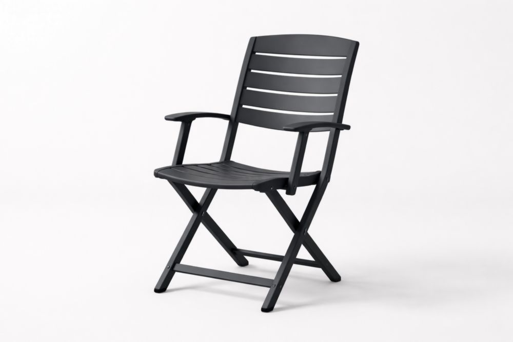 Black Polypropylene Folding Armchair with Slatted Backrest