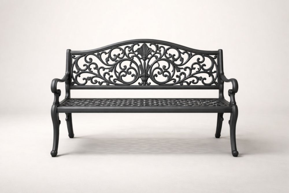 Cast Iron Garden Bench with Decorative Backrest, Black