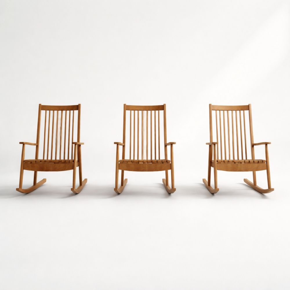 Solid Wood Rocking Chair Set Brown Slatted Back 3-Piece-Auroradore