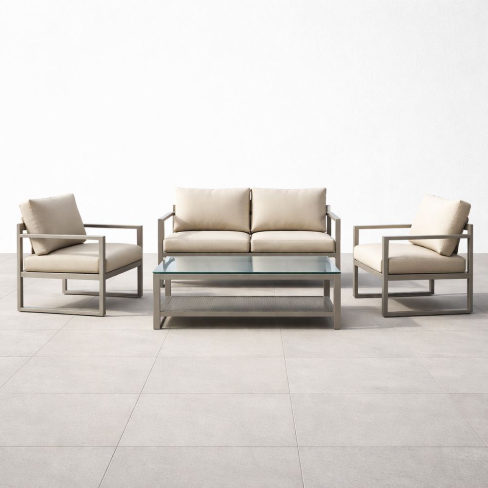 Outdoor Patio Furniture Set with Aluminum Frame and Beige Fabric Cushions-Auroradore