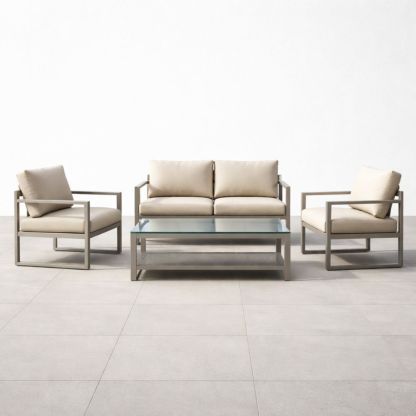 Outdoor Patio Furniture Set with Aluminum Frame and Beige Fabric Cushions-Auroradore