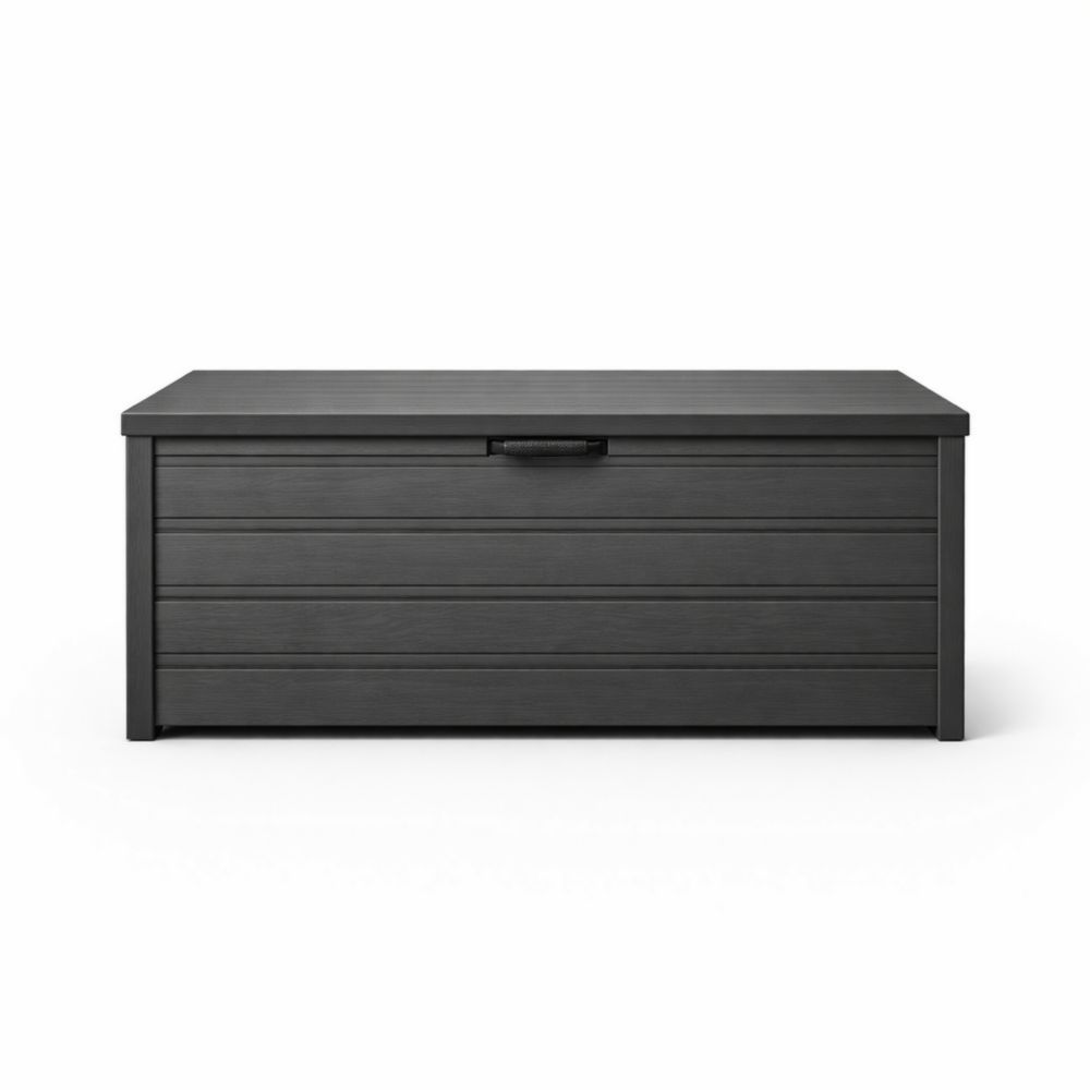 Outdoor Storage Box Wood Effect Resin 117cm Dark Gray-Auroradore