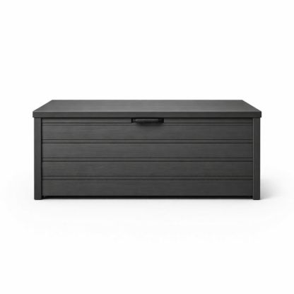Outdoor Storage Box Wood Effect Resin 117cm Dark Gray-Auroradore