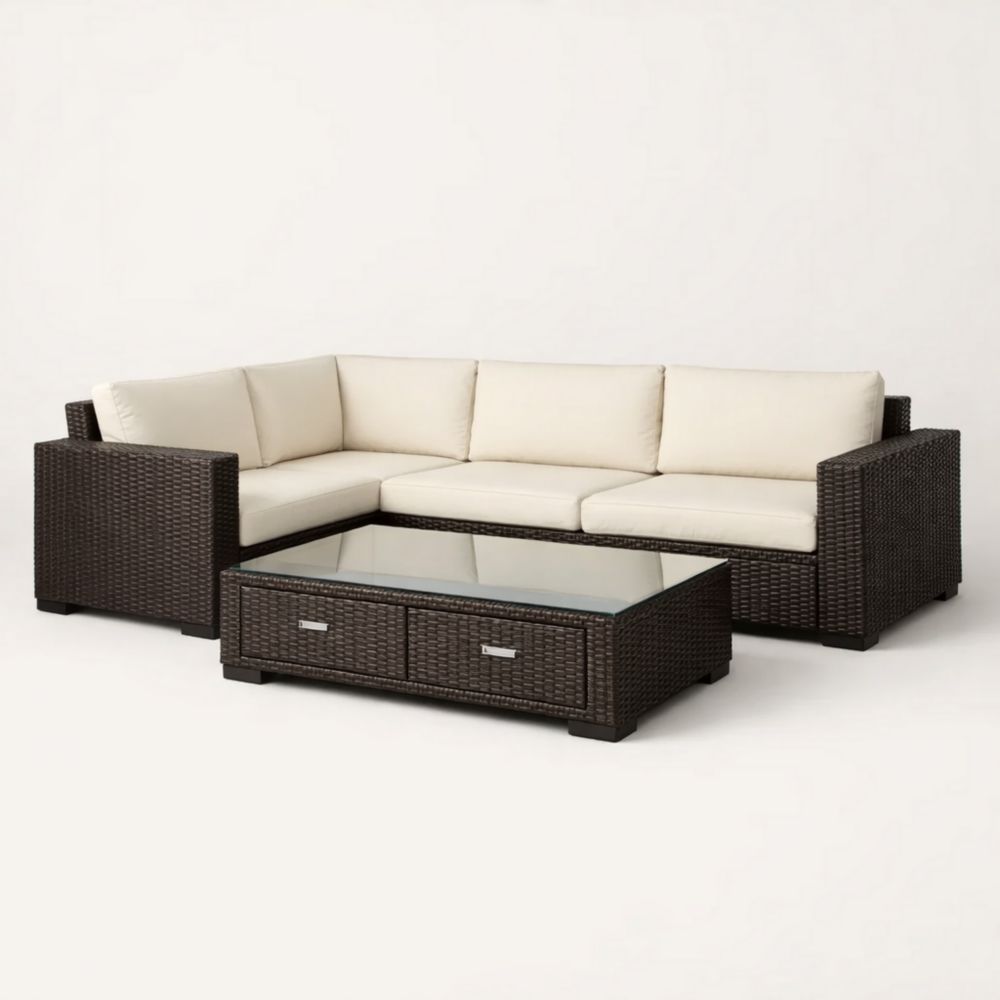 Outdoor Sectional Sofa Set with Wicker Frame and Cushioned Seats-Auroradore