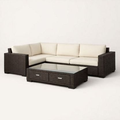 Outdoor Sectional Sofa Set with Wicker Frame and Cushioned Seats-Auroradore