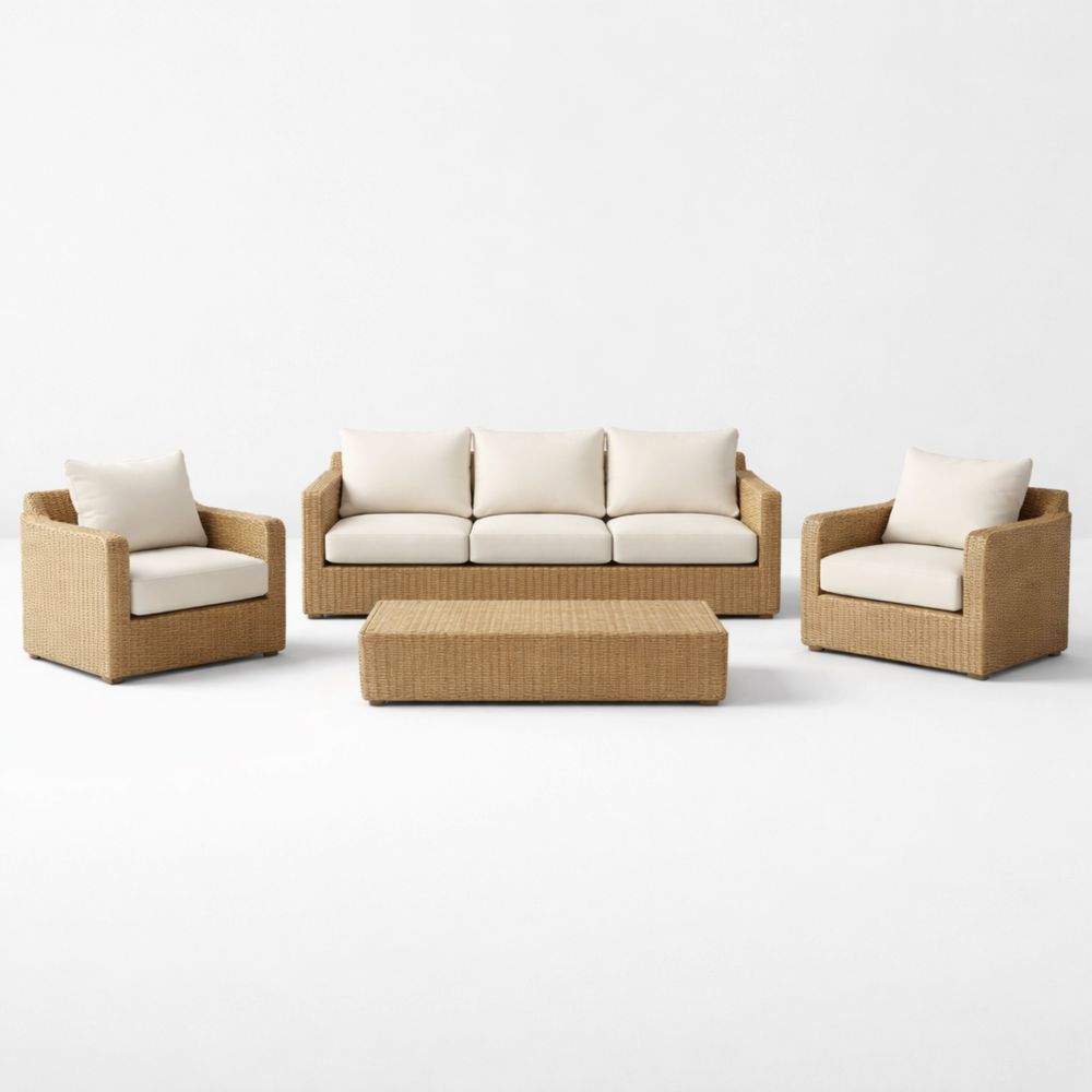 4 Piece Outdoor Wicker Sofa Set with Cushions Beige-Auroradore