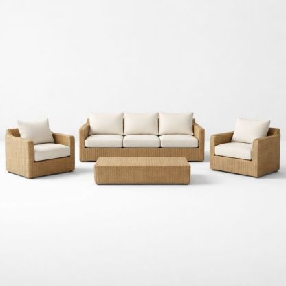 4 Piece Outdoor Wicker Sofa Set with Cushions Beige-Auroradore