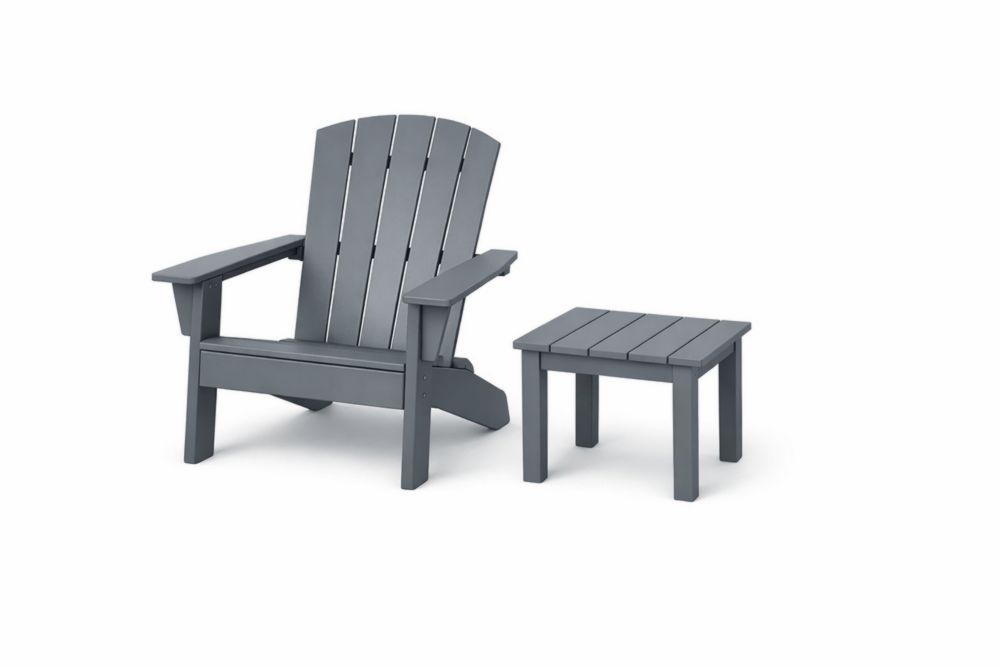 Gray Polyethylene Outdoor Adirondack Chair and Side Table Set