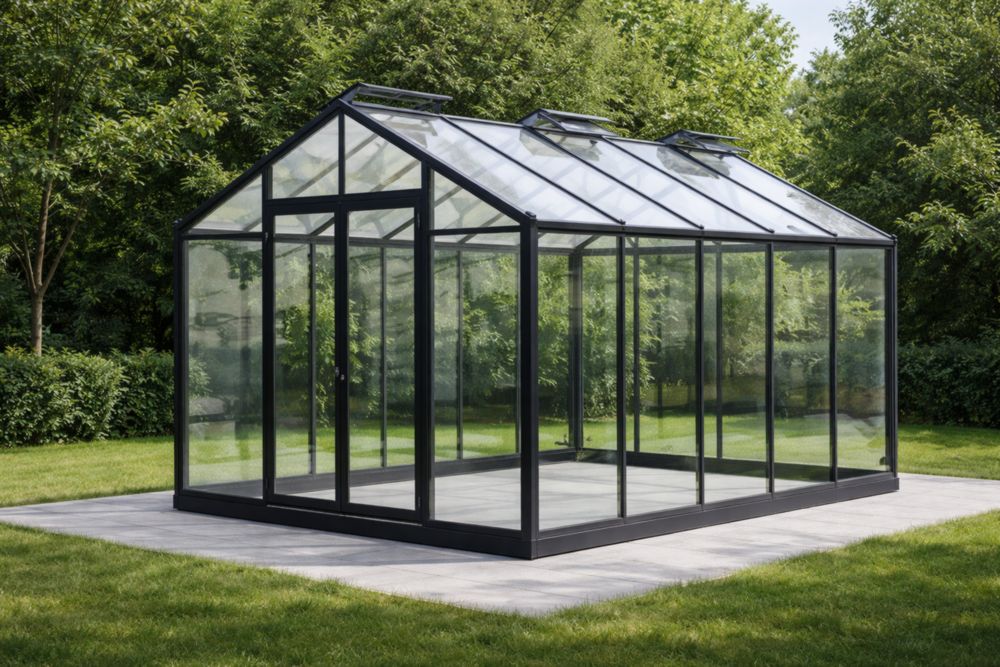 Aluminum Frame Greenhouse with Tempered Glass Panels 3m x 2.5m x 2.5m