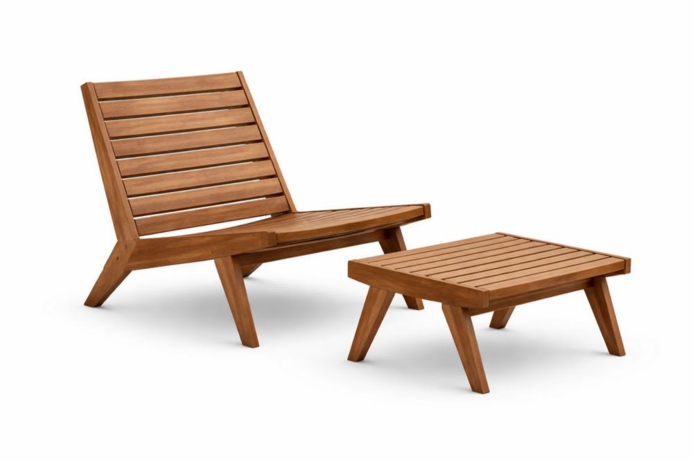 Acacia Wood Outdoor Lounge Chair and Table Set