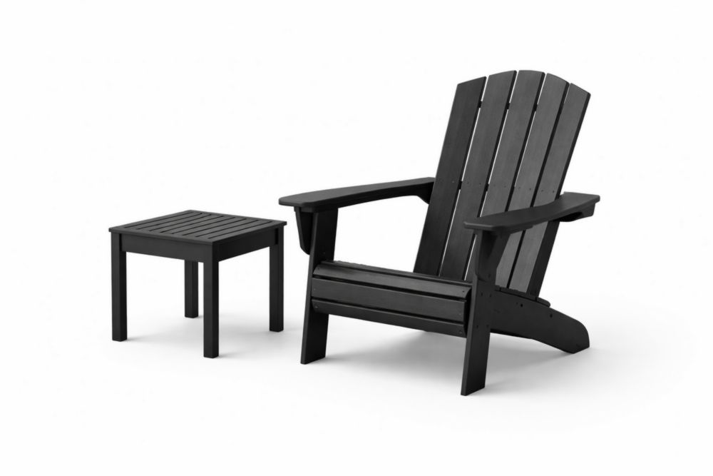 Adirondack Chair and Table Set Black Polyethylene Outdoor Furniture