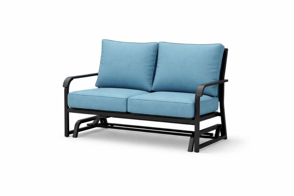 Outdoor Patio Glider Bench Blue Cushions Aluminum Frame 128 x 68 x 89 cm