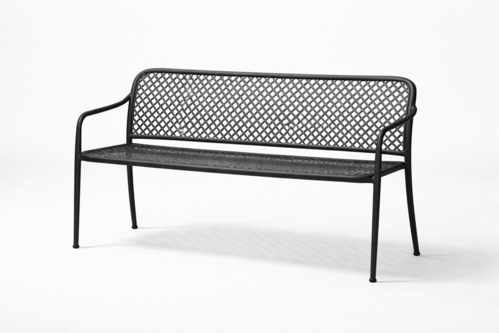 Black Steel Outdoor Bench with Lattice Design