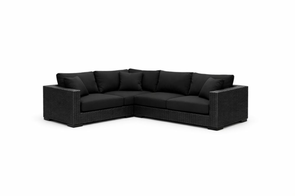 Black Outdoor Wicker Sectional Sofa Set L-Shaped 4-Seater