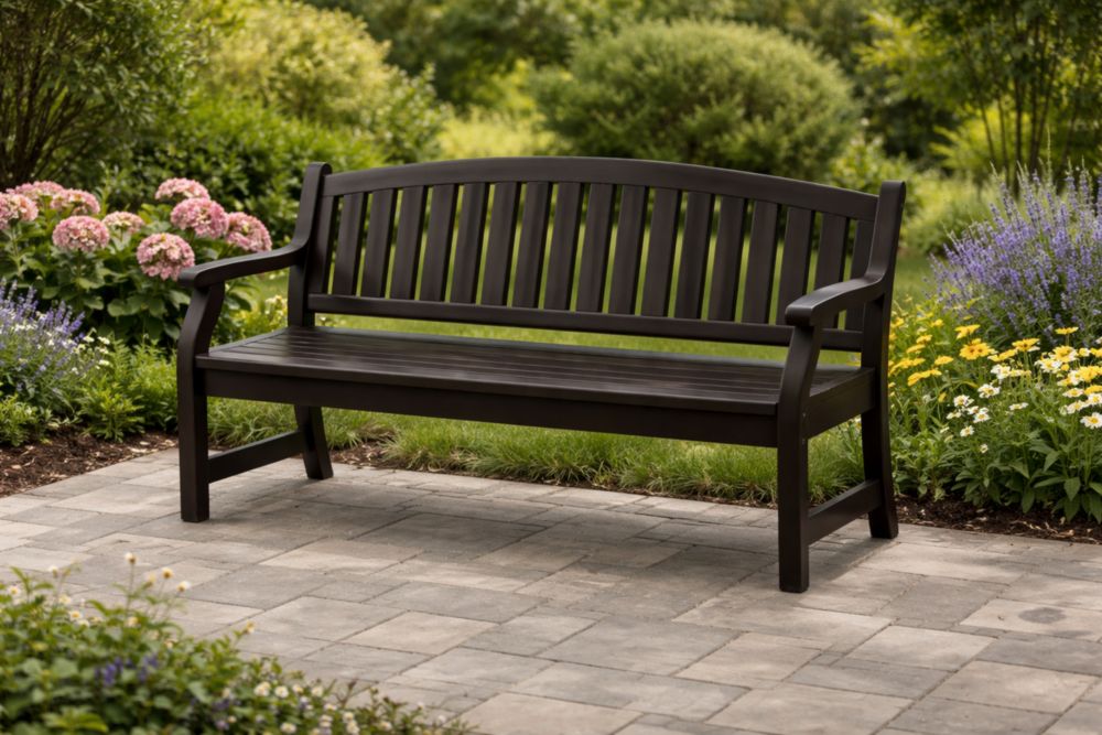 Dark Brown Solid Hardwood Outdoor Bench with Curved Backrest 150 x 60 x 90 cm