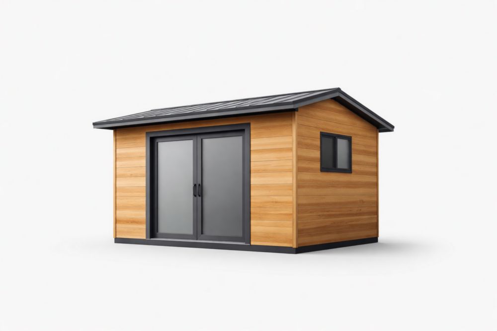 Cedar Wood Garden Shed with Sliding Glass Doors and Aluminum Roof