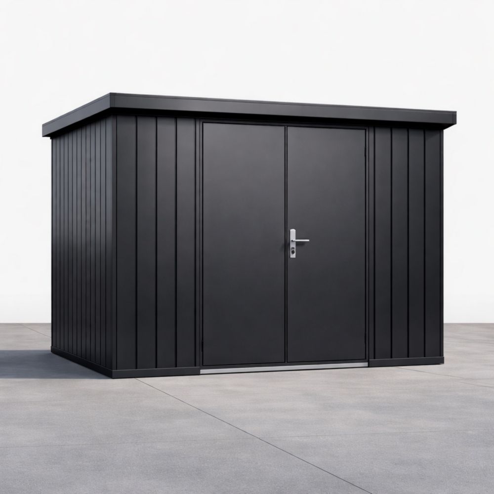 Outdoor Steel Storage Shed with Flat Roof Black