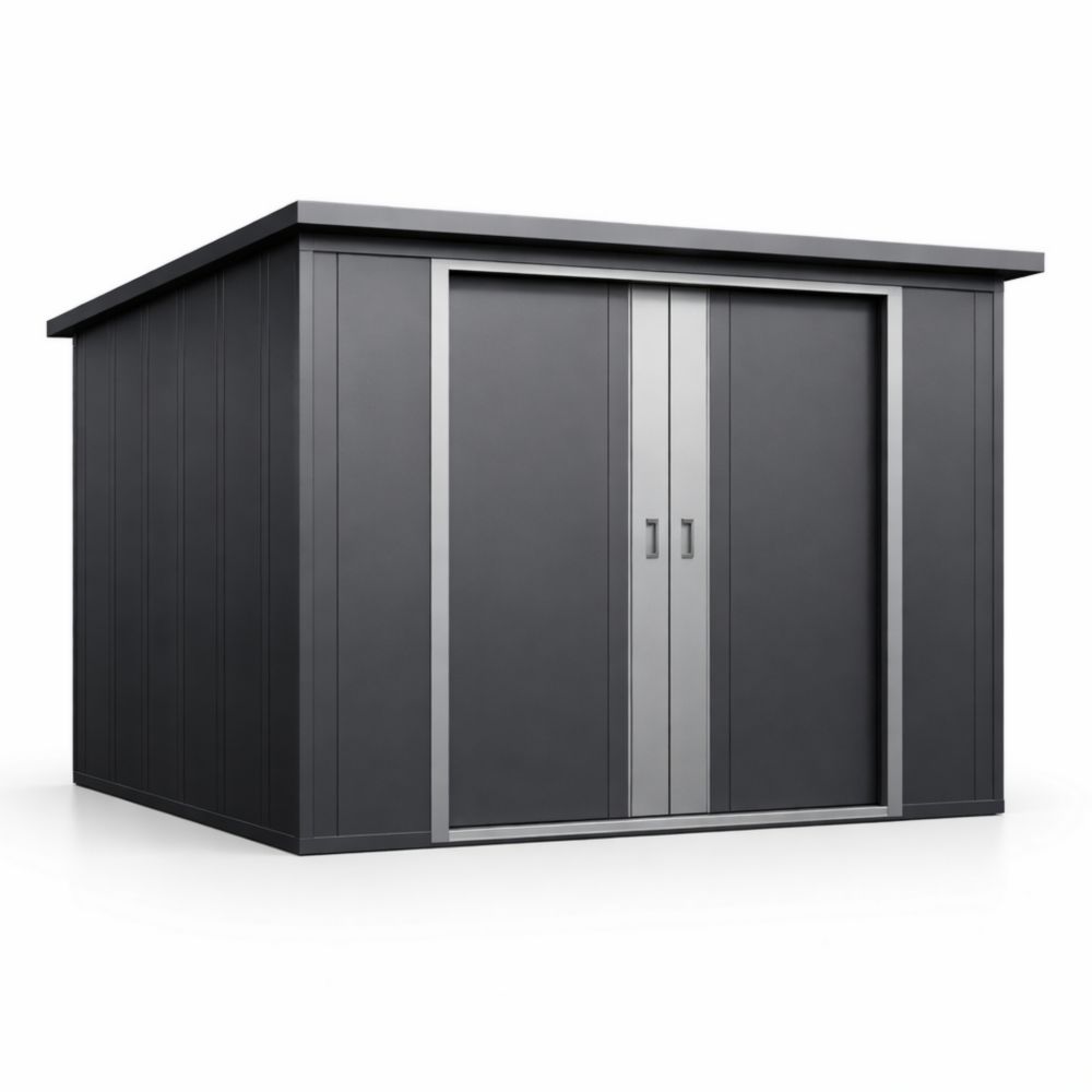 Metal Outdoor Storage Shed with Sliding Doors Galvanized Steel Dark Gray 295cm x 237cm x 202cm