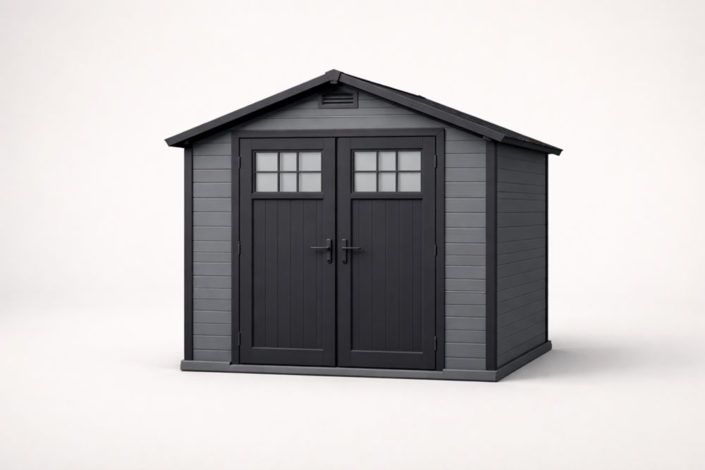 Outdoor Garden Storage Shed Double Door Gray Resin 183cm x 184cm x 200cm
