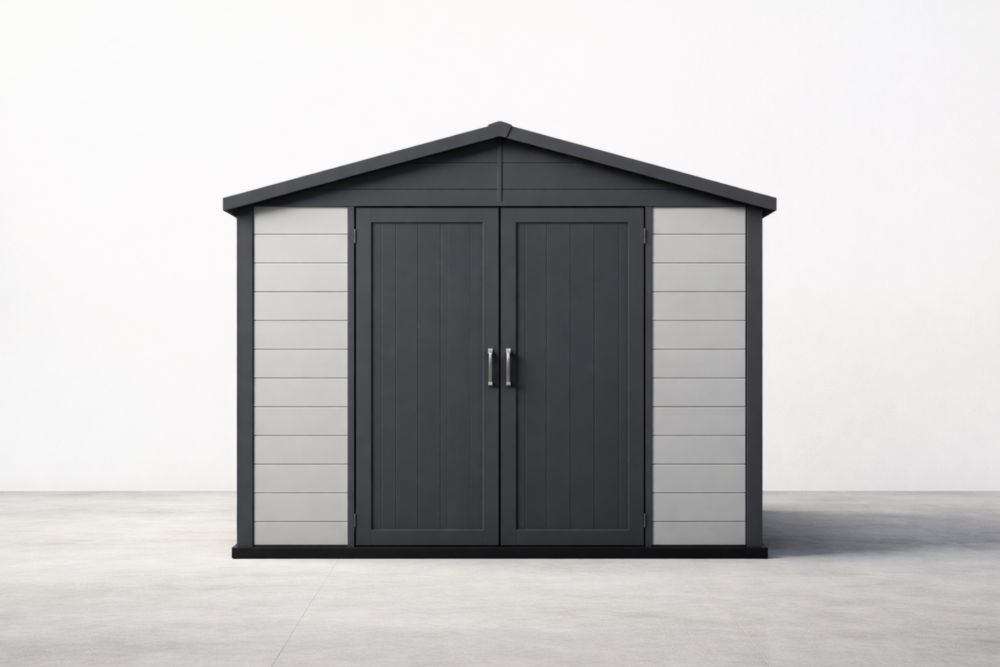 Outdoor Storage Shed Resin Double Door Black/Gray