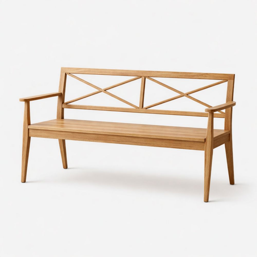 Wooden Bench with Backrest and Armrests-Verdanilia