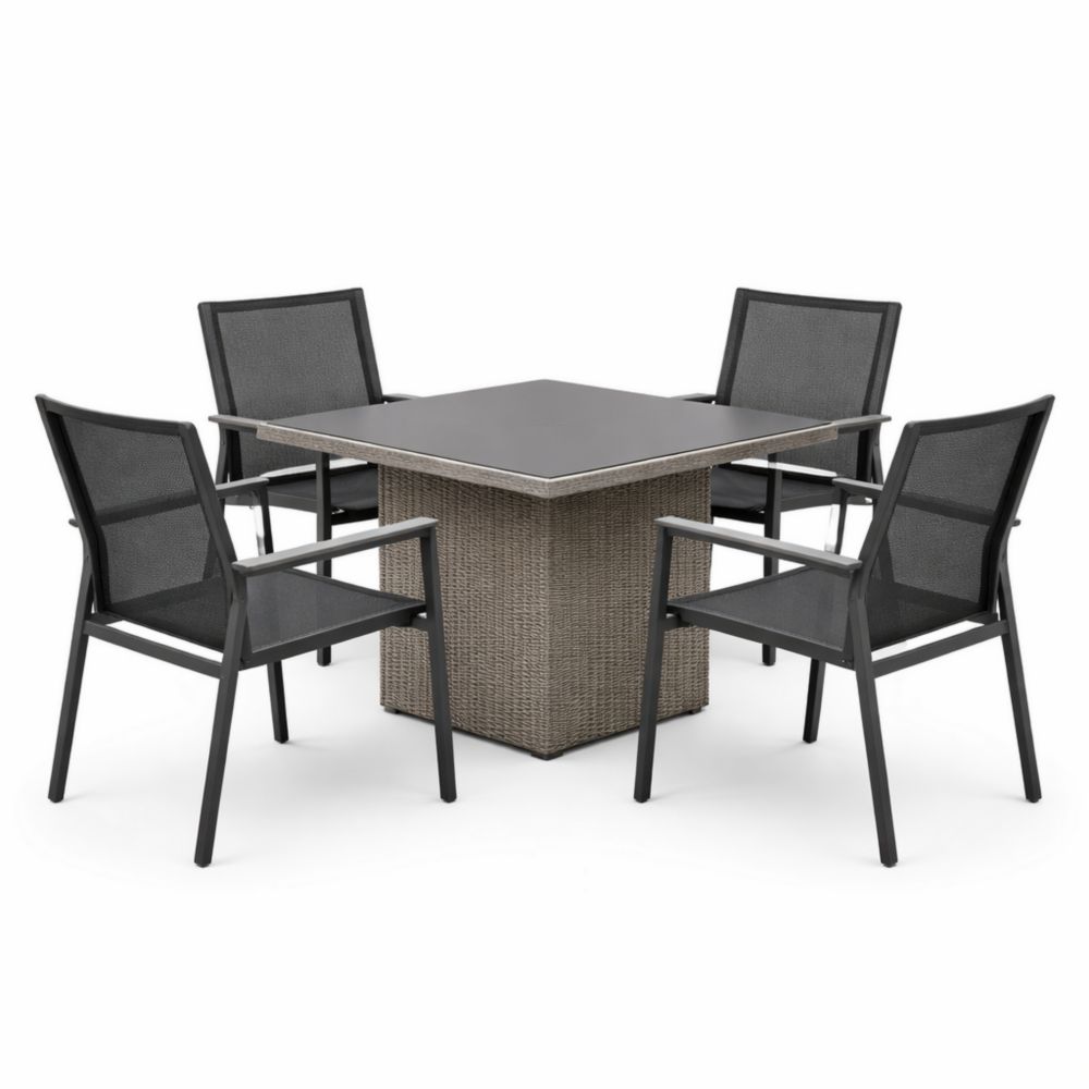 Outdoor Dining Set 5-Piece with Tempered Glass Table and Mesh Chairs-Verdanilia