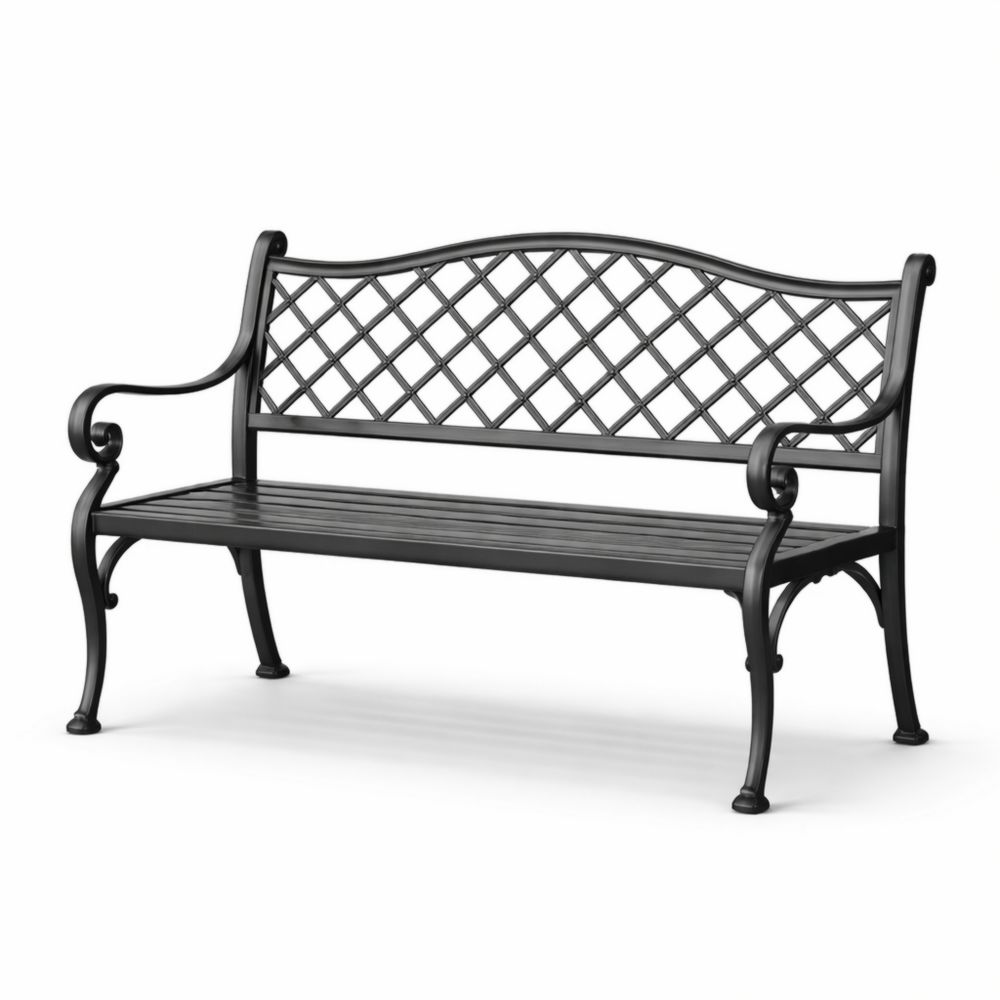 Outdoor Cast Aluminum Bench Black Lattice Backrest 127cm-Verdanilia