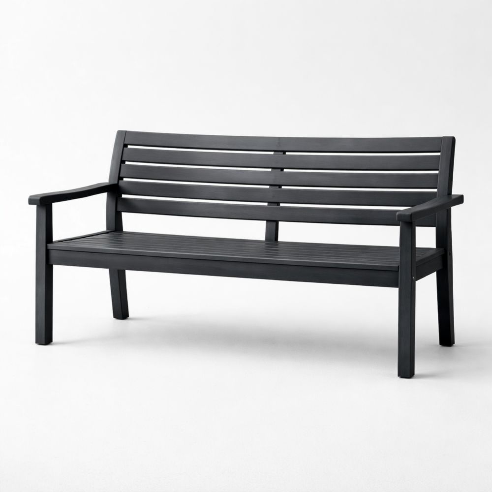 Black Metal Outdoor Bench with Armrests 127cm-Verdanilia