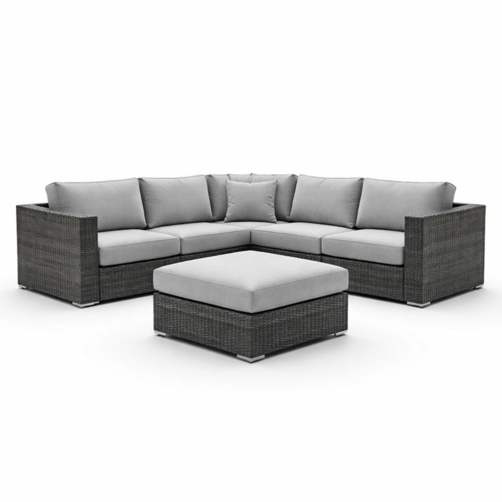 Outdoor Sectional Sofa Set with Ottoman Wicker Gray Cushions-Verdanilia