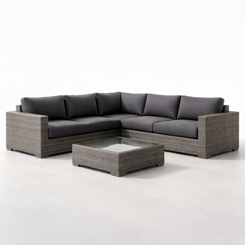 Wicker Sectional Sofa Set with Glass Coffee Table and Cushions-Verdanilia