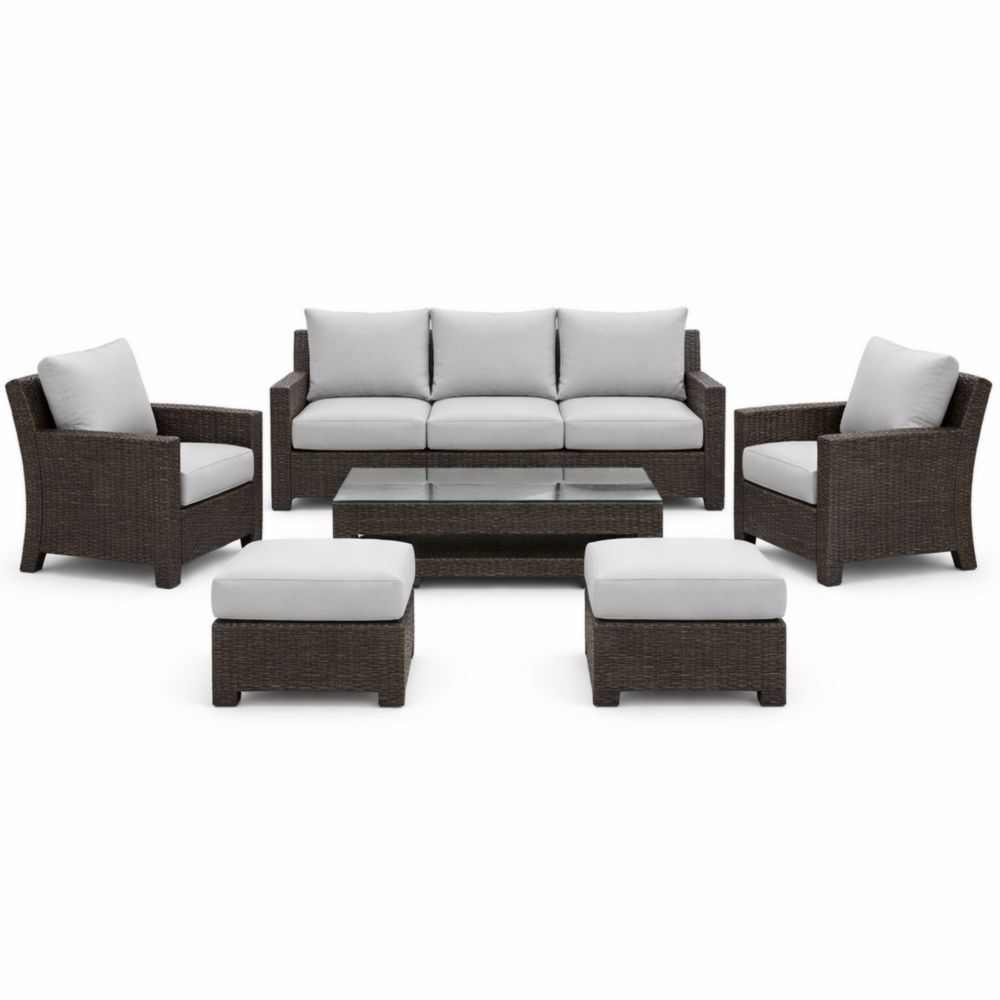 Outdoor Wicker Sofa Set with Cushions and Glass Coffee Table-Verdanilia