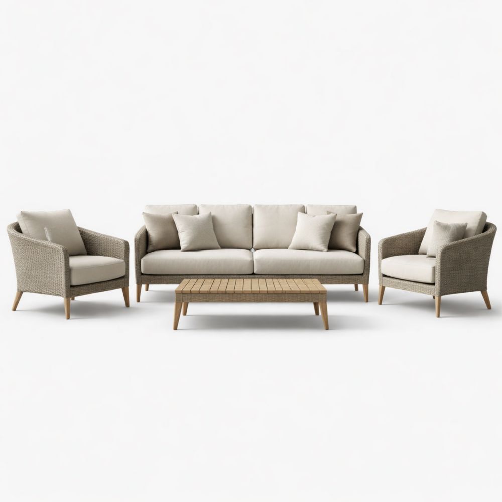 Outdoor Rattan Sofa Set with Cushions Beige-Verdanilia