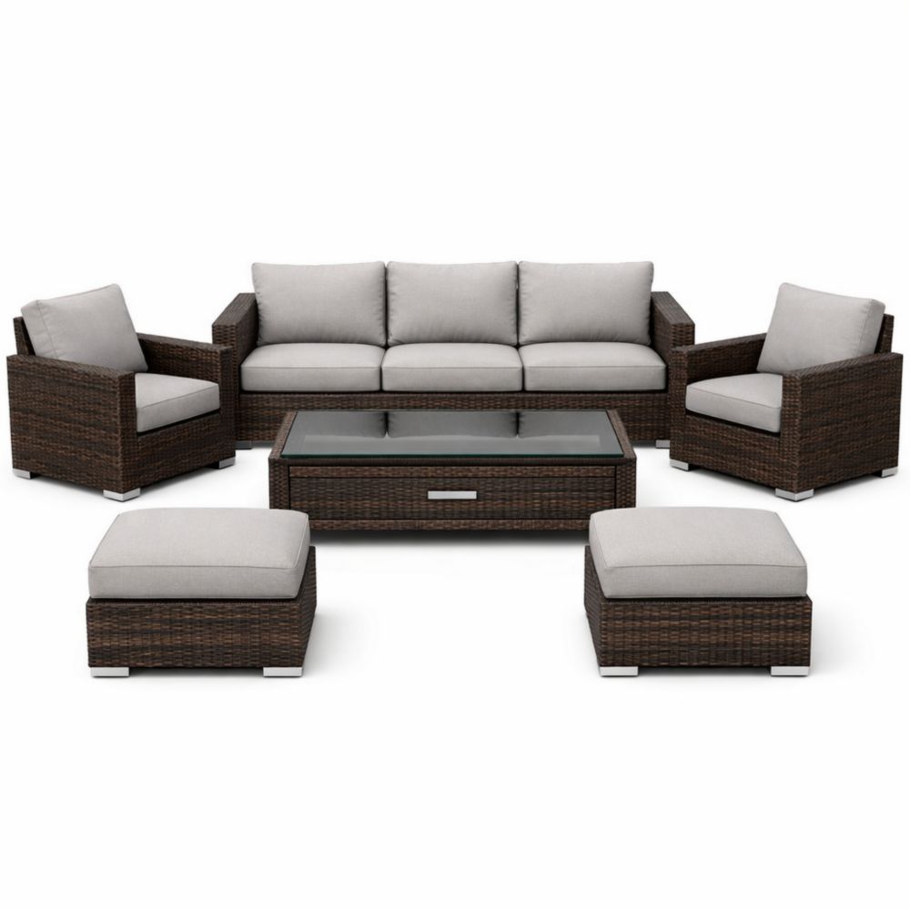 Outdoor PE Rattan Sofa Set with Cushions and Tempered Glass Coffee Table-Verdanilia
