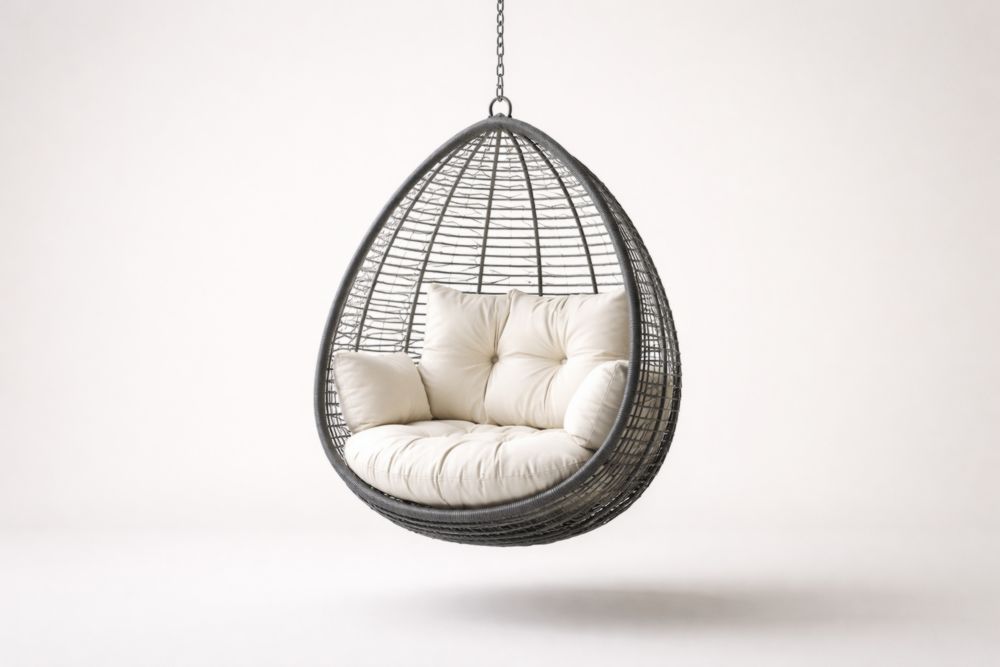 Hanging Egg Chair with Cushions Woven Rattan Steel Frame