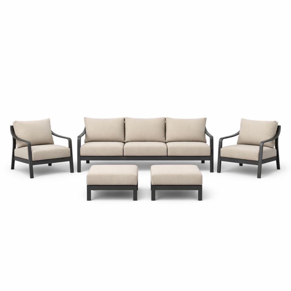 Outdoor Furniture Set with Beige Cushions and Black Aluminum Frame