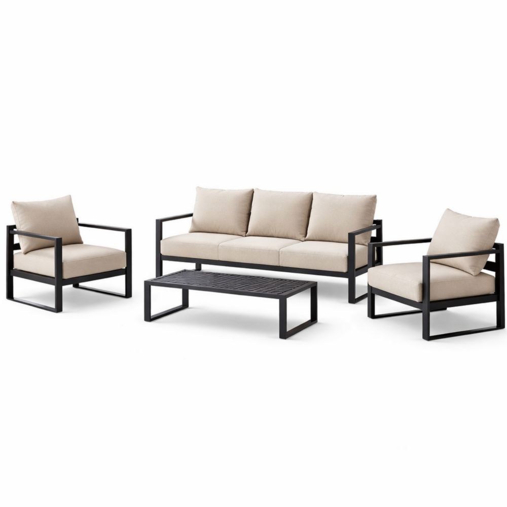 Outdoor Sofa Set with Aluminum Frame and Beige Cushions