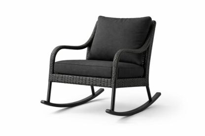 Outdoor Wicker Rocking Chair with Black Cushions