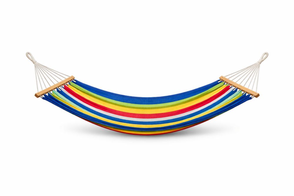 Rainbow Striped Cotton Canvas Hammock with Solid Wood Spreader Bars 200cm x 100cm