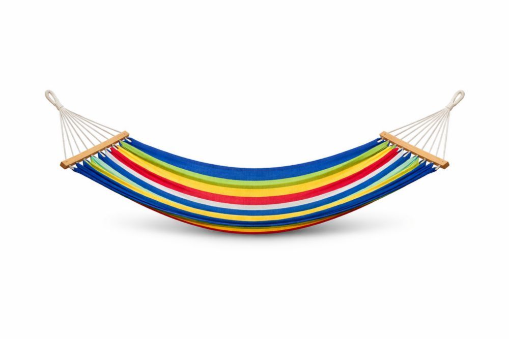 Rainbow Striped Cotton Canvas Hammock with Solid Wood Spreader Bars 200cm x 100cm