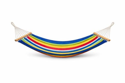 Rainbow Striped Cotton Canvas Hammock with Solid Wood Spreader Bars 200cm x 100cm