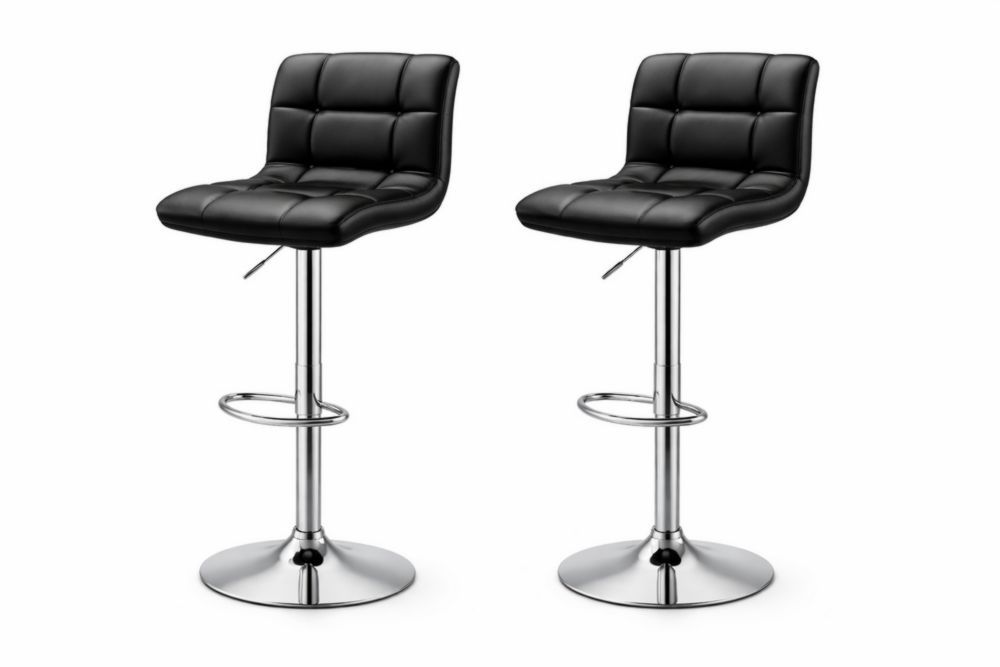 Adjustable Bar Stools Set with PU Leather Seat and Chrome Base Black