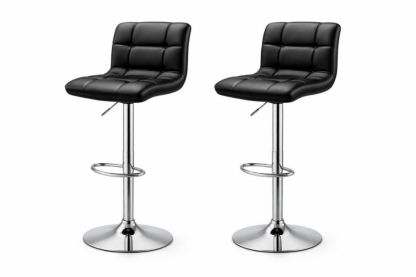 Adjustable Bar Stools Set with PU Leather Seat and Chrome Base Black