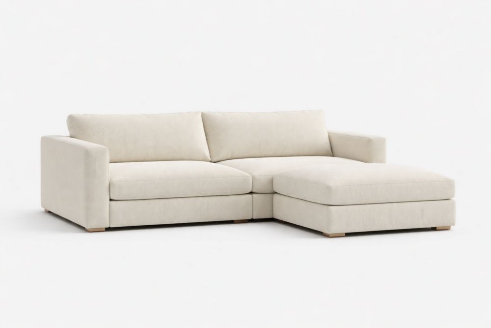 Beige Fabric Sectional Sofa with Chaise 262 cm