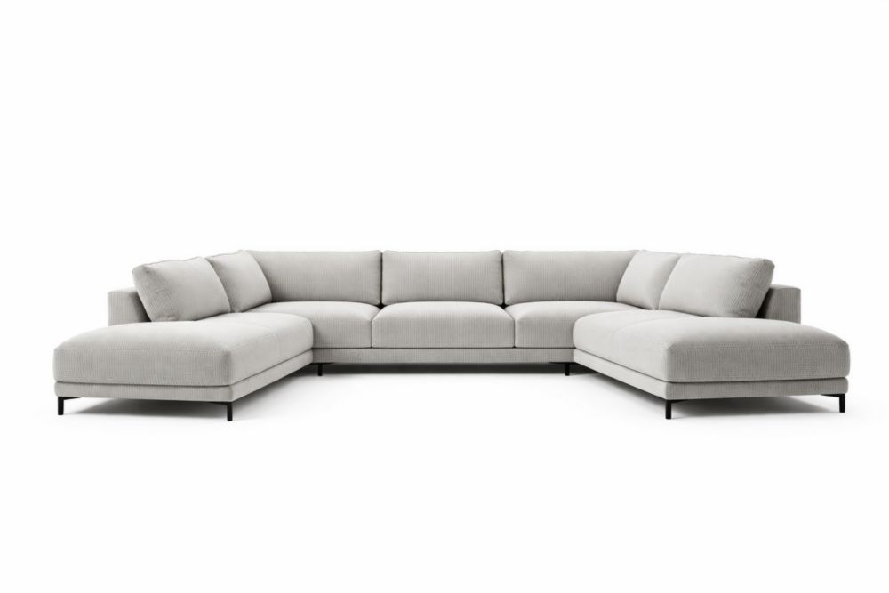 Gray Fabric L-Shaped Sectional Sofa with Metal Legs 300cm x 150cm x 85cm