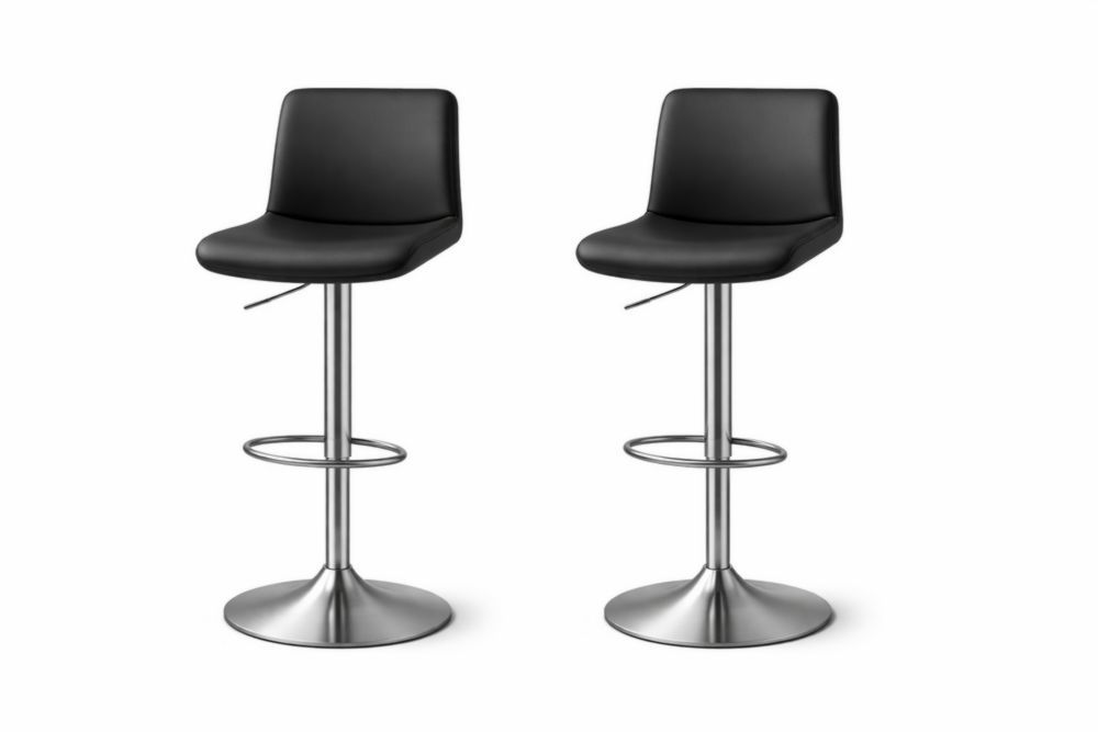 Adjustable Height Bar Stools with PU Leather Seat and Stainless Steel Base Black Set of 2