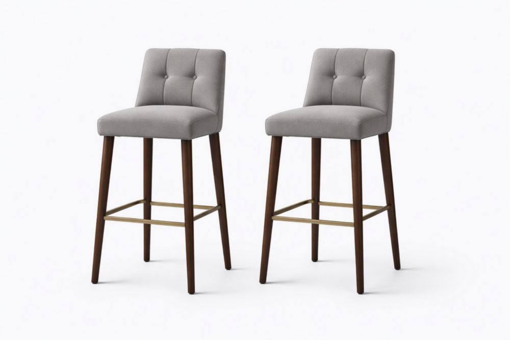 Polyester Upholstered Bar Stools Set with Wood Legs